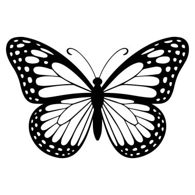 Dekoratif kelebek çizgisi minimalist siyah-beyaz, duvar sanatı, dövmeleri ve tasarım projeleri için ideal..