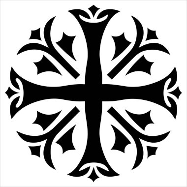 Şeffaf arkaplanda siyah çizgi sanatsal Hıristiyan haçı