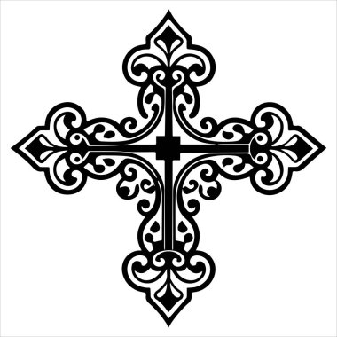 Şeffaf arkaplanda siyah çizgi sanatsal Hıristiyan haçı