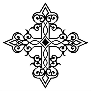 Şeffaf arkaplanda siyah çizgi sanatsal Hıristiyan haçı