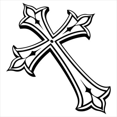 Şeffaf arkaplanda siyah çizgi sanatsal Hıristiyan haçı