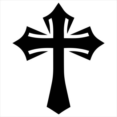 Şeffaf arkaplanda siyah çizgi sanatsal Hıristiyan haçı