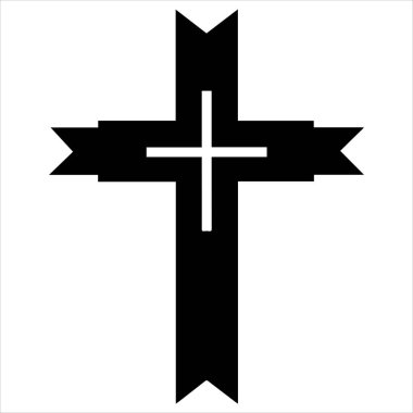 Şeffaf arkaplanda siyah çizgi sanatsal Hıristiyan haçı