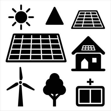 Siyah vektör siluet güneş panelleri ile kalp eko aşk enerjisi