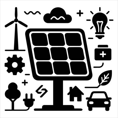 Büyüme grafiği yenilenebilir yeşil enerjili siluet güneş panelleri