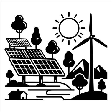 Siluet ticari bina çatısı güneş panelleri yeşil enerji