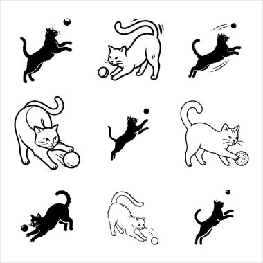 En az simge stili kedi silueti bal oynuyor