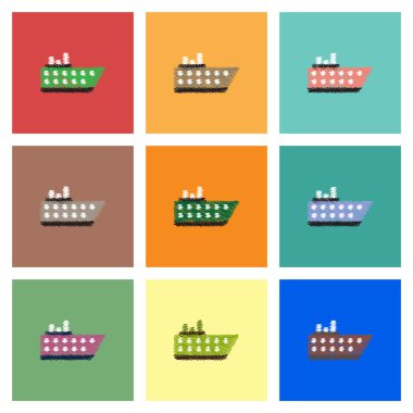 Vektör simgeler ve illüstrasyon gemi denizde koleksiyonu