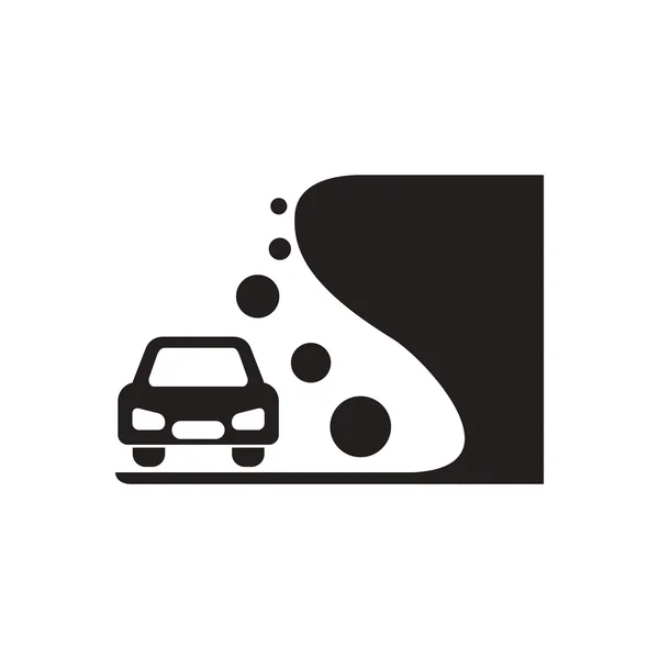 Icono de vector negro en el coche de fondo blanco y colapso de roca — Vector de stock