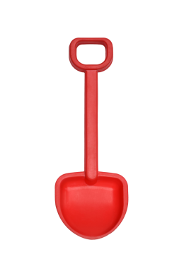 Kırmızı çocuklar plastik oyuncak kürek. Saydam bir arka planda kesilmiş ve izole edilmiş.