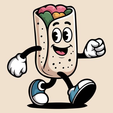 Retro Cartoon Burrito Mascot Character