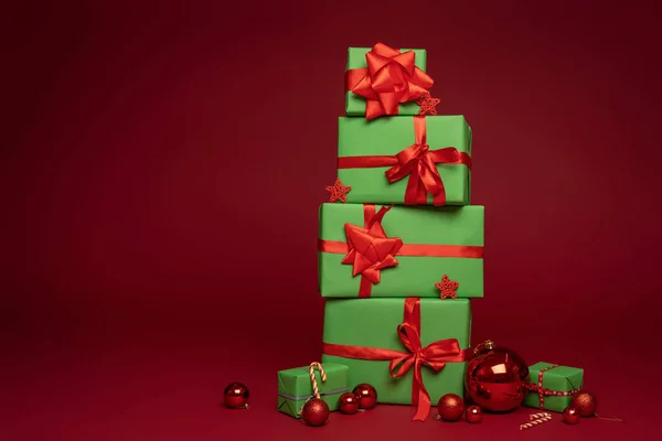Veselé Vánoce Příprava Oslavu Nového Roku Vánoční Kompozice Skupina Zelených — Stock fotografie