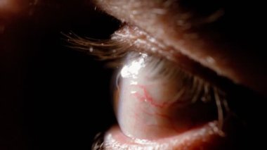 Steril bir ortamda mükemmel bir kahverengi göz ve mükemmel bir görüş, sağlıklı bir hayat kavramı. Bir erkeğin bakışı..