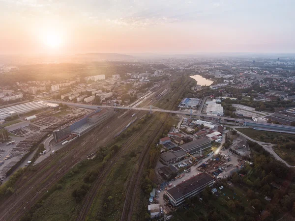 Aerial view of the Plaszow railway station in Krakow — Stock Photo, Image