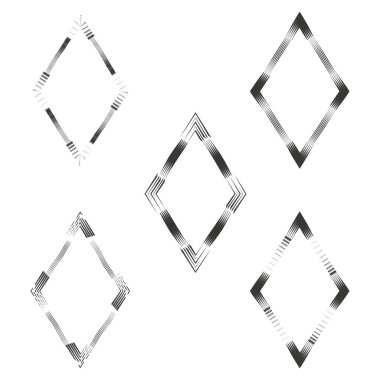 Elmas çerçeveli ikon. Çizgili desen sembolü. Siyah taslak detaylar. Vektör çerçeve amblemi. EPS 10.