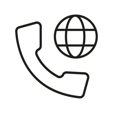 vector illustration of a telephone with a globe. Call icon vector illustration. telephone sign and symbol. phone icon. contact us. phone icon, phone line art - simple line art of phone.