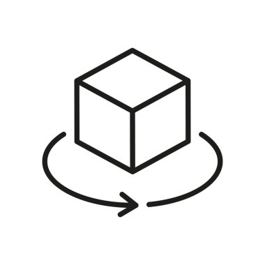 Hazırlama, 3D görüntüleme, 3D nesne, 3D döndürme, 3D modelleme, geometrik, boyut taslak simgesi. 3 boyutlu küp çizgisi simgesi. Küp Yeniden Yükleme Hattı Simgesi. 3B Nesne, Modül Paketleyici Simgesi.