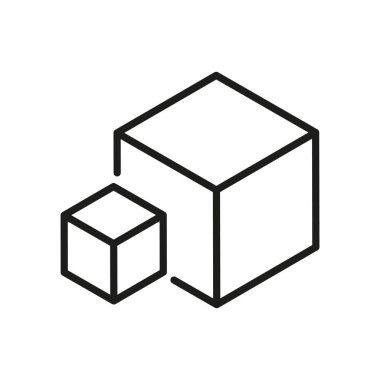 Hazırlama, 3D görüntüleme, 3D nesne, 3D döndürme, 3D modelleme, geometrik, boyut taslak simgesi. 3 boyutlu küp çizgisi simgesi. Küp Yeniden Yükleme Hattı Simgesi. 3B Nesne, Modül Paketleyici Simgesi.