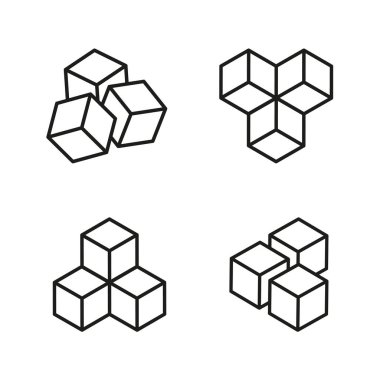 Küplerin soyut vektör çizimi. Kuantum Hesaplama Kavramları için Geleceğin Kubit Küpleri Vektörü. Şeker küpleri ikon kümesi vektörü. Satır biçiminde kutu simgesi ayarlandı. Vektör illüstrasyonu