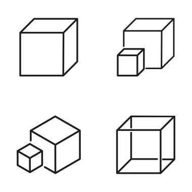 Küplerin soyut vektör çizimi. Kuantum Hesaplama Kavramları için Geleceğin Kubit Küpleri Vektörü. Şeker küpleri ikon kümesi vektörü. Satır biçiminde kutu simgesi ayarlandı. Vektör illüstrasyonu