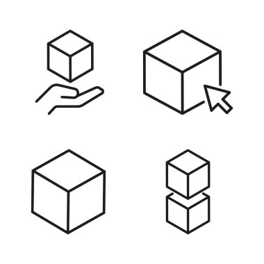 Küplerin soyut vektör çizimi. Kuantum Hesaplama Kavramları için Geleceğin Kubit Küpleri Vektörü. Şeker küpleri ikon kümesi vektörü. Satır biçiminde kutu simgesi ayarlandı. Vektör illüstrasyonu