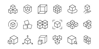 Küplerin soyut vektör çizimi. Kuantum Hesaplama Kavramları için Geleceğin Kubit Küpleri Vektörü. Şeker küpleri ikon kümesi vektörü. Satır biçiminde kutu simgesi ayarlandı. Vektör illüstrasyonu
