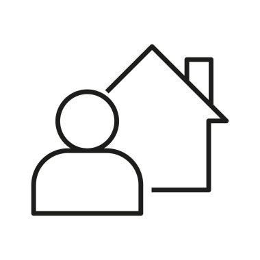 Ev ve Kişi Simgesi, Vektör, Minimalist Tarzı, Ev Hizmeti. Kullanıcı kişisi ev simgesi vektör işareti. Evden Çalış, Uzaktan Çalış Simge Tasarım Vektörü Logo Şablonu Çizim İşareti ve Sembol Vektörü.