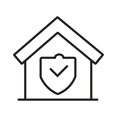 Ev sigortası. İpotek, para ikonu çizgisi tarzında beyaz arka planda izole edilmiş ev. Realm Realm ikonu. Güvenli ev simgesi işareti vektörü. Teminatlı ev satın alma simgesi ana hatları vektörü.