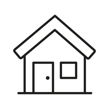 Basit Ev Simgesi Taslağı. Baca, pencere ve kapısı olan, emlak kavramları için mükemmel, basit, temiz bir ev çizgisi. Üçgen çatılı bir evin basit bir siyah çizgi çizimi..