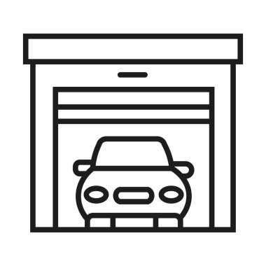 Garaj çizgisi simgesi, Otopark Sistemleri Simgesi Simgesi Taslak Garaj simgesi. Garaj vektör çizimi. Ağ ve mobil sembolü. Otomobil Garajı katı kabartma simgesi.