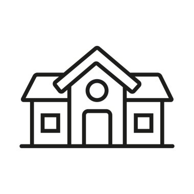 Basit Ev Simgesi Taslağı. Baca, pencere ve kapısı olan, emlak kavramları için mükemmel, basit, temiz bir ev çizgisi. Üçgen çatılı bir evin basit bir siyah çizgi çizimi..