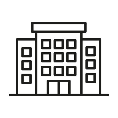 Siyah ve beyaz, çok katlı bir oyun alanı yapısını tasvir eder. Ofis binası siyah-beyaz renkli vektör çizimine göre izole edilmiş. Şehir mimari yapı ikonu. Şehir mimarisi ana hatları.