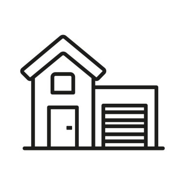 Basit Ev Simgesi Taslağı. Baca, pencere ve kapısı olan, emlak kavramları için mükemmel, basit, temiz bir ev çizgisi. Üçgen çatılı bir evin basit bir siyah çizgi çizimi..