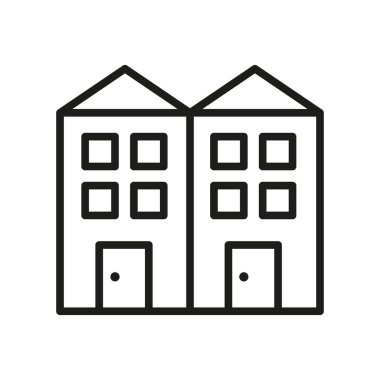 Siyah ve beyaz, çok katlı bir oyun alanı yapısını tasvir eder. Ofis binası siyah-beyaz renkli vektör çizimine göre izole edilmiş. Şehir mimari yapı ikonu. Şehir mimarisi ana hatları.