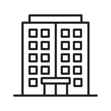 Siyah ve beyaz, çok katlı bir oyun alanı yapısını tasvir eder. Ofis binası siyah-beyaz renkli vektör çizimine göre izole edilmiş. Şehir mimari yapı ikonu. Şehir mimarisi ana hatları.