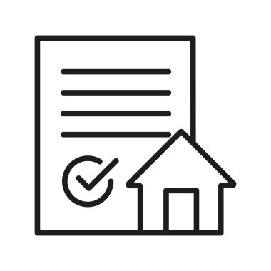 Basit Ev Simgesi Taslağı. Baca, pencere ve kapısı olan, emlak kavramları için mükemmel, basit, temiz bir ev çizgisi. Üçgen çatılı bir evin basit bir siyah çizgi çizimi..