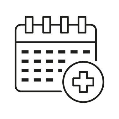 Medical calendar icon with cross sign for health and wellness scheduling. Modern healthcare calendar icon symbolizing appointments and medical planning with a prominent. Medical Schedule icon.