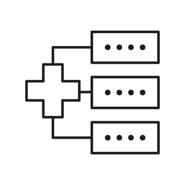 Tıbbi sistem entegrasyonu için sağlık ağı sembolü. Dijital sağlık hizmetleri dijital hastane merkezi çizimi. Sağlık sigortası ikonu. Sağlık hizmetleri vektörü simgesi. Dijital sağlık hizmetleri.