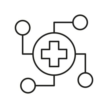 Tıbbi sistem entegrasyonu için sağlık ağı sembolü. Dijital sağlık hizmetleri dijital hastane merkezi çizimi. Sağlık sigortası ikonu. Sağlık hizmetleri vektörü simgesi. Dijital sağlık hizmetleri.
