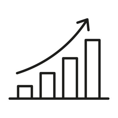 İş performans ölçümleri ve analizleri gösteren yükselen eğilimlere sahip büyüme grafikleri. Okla yukarı doğru eğik çizgi grafiği. Simge sembolü çizimi. Ok vektör sanatı ile iş grafiği.