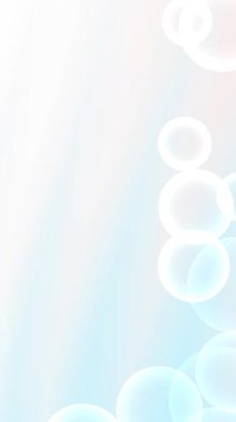 Yumuşak pastel dikey balon tasarımı açık mavi bir gradyan üzerinde yüzen şeffaf kabarcıklar, temiz, modern ve minimal kompozisyonlar için mükemmel.