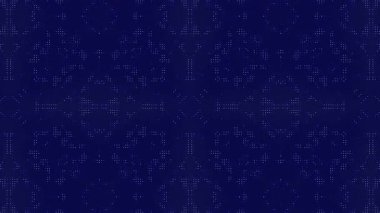 İnce parlak noktalı gece yarısı deseni, simetrik dijital noktalar ve modaya uygun, yaratıcı arka planlar için koyu mavi gradyanlarla sakin ve modern bir hava yaratıyor..