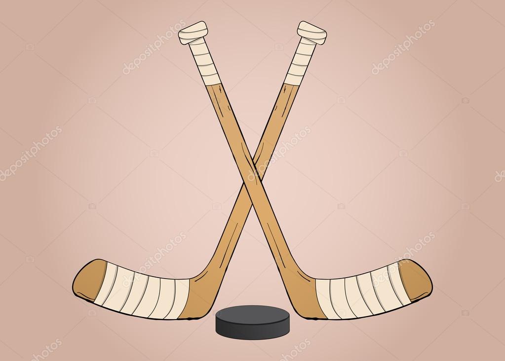 Crossed Ice hockey sticks with puck vector illustration