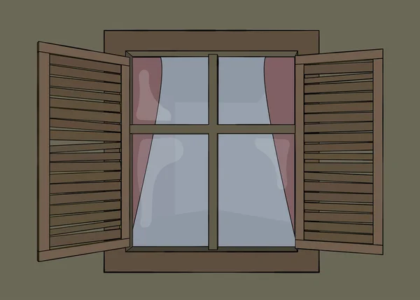 Fenêtre avec de vieux volets en bois — Image vectorielle