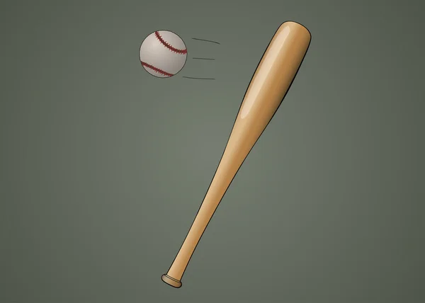 Honkbalknuppel met bal — Stockvector