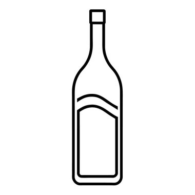 Şarap şişesi çizgisinin siyah ve beyaz çizgisi siyah ve beyaz vektör çizimi.