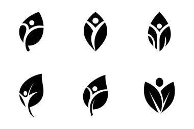 Soyut Çevre İnsanları Simgesi Vektör İllüstrasyonlu İnsan Yaprak Logosu Koleksiyonu.