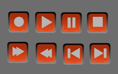 8 adet turuncu ve gri medya kontrol düğmesi ile evrensel semboller kayıt, oynat, durdur, ileri sar, geri sar, önceki ve sonraki parça