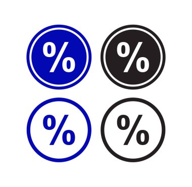 Yüzde İşareti (%) Vektör Simgeleri Ayarları: İndirim, Satış, Finansal Oran, Faiz ve Fiyat Azaltma için Modern Düz Tasarım Düğmeleri