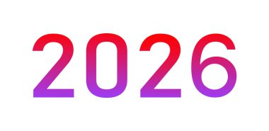 2026 beyaz zemin üzerinde canlı kırmızı ve mor gradyan renk efekti ile
